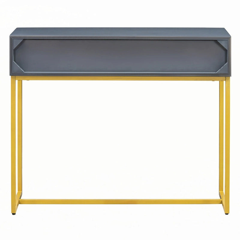 Geometric Drawer Console Table with Gold Metal Legs, Grey Blue