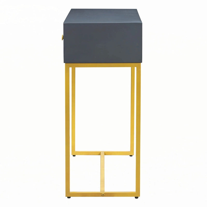Geometric Drawer Console Table with Gold Metal Legs, Grey Blue