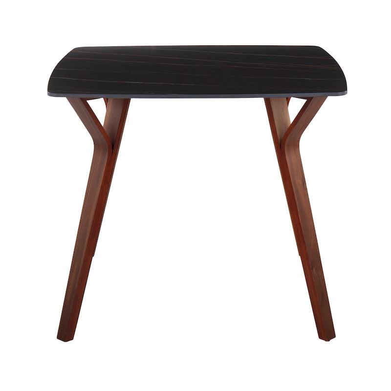 Square Marble Top Dining Table with Splayed Walnut Wood Legs