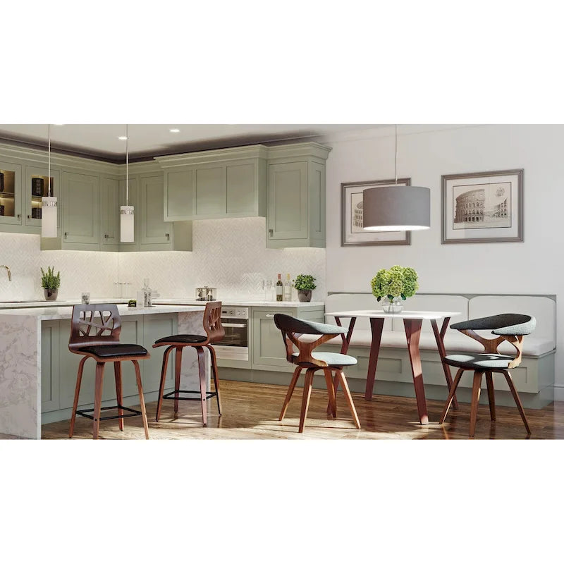 Square Marble Top Dining Table with Splayed Walnut Wood Legs