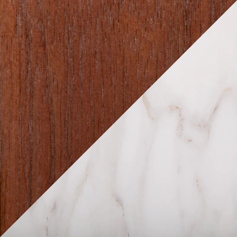 Square Marble Top Dining Table with Splayed Walnut Wood Legs