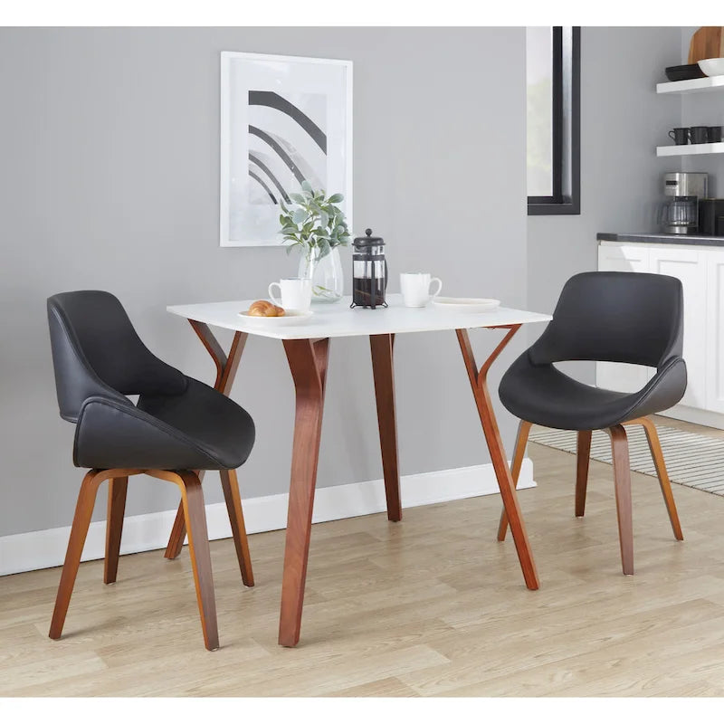 Square Marble Top Dining Table with Splayed Walnut Wood Legs