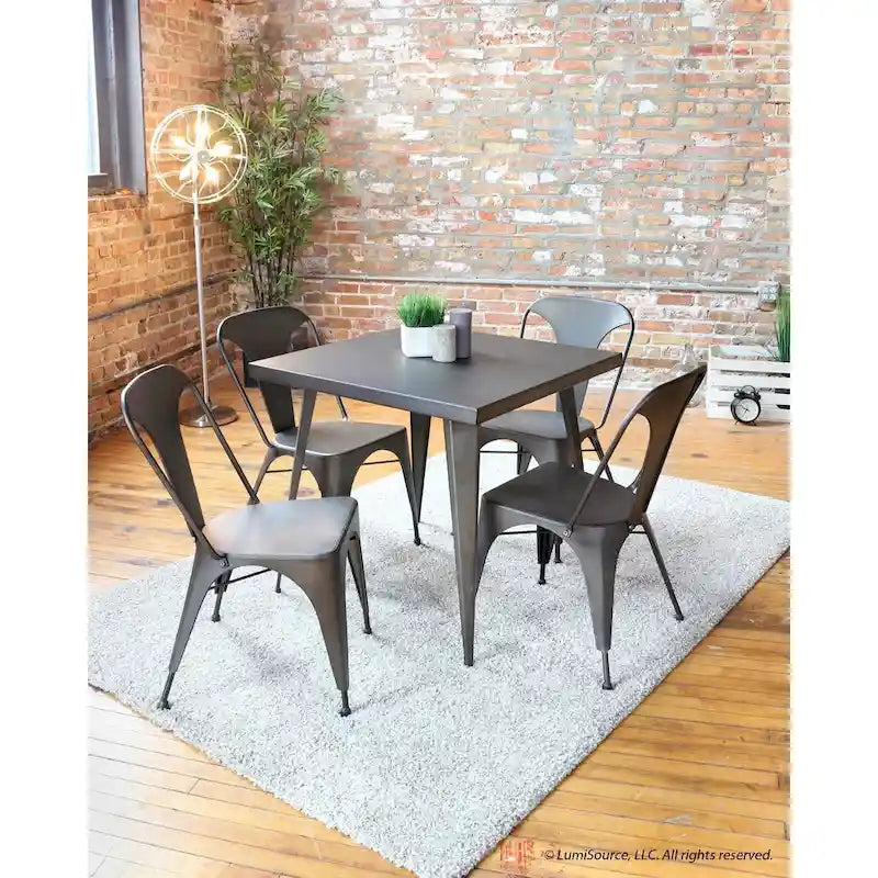 Industrial Square Metal Dining Table Antique Grey Silver Finish