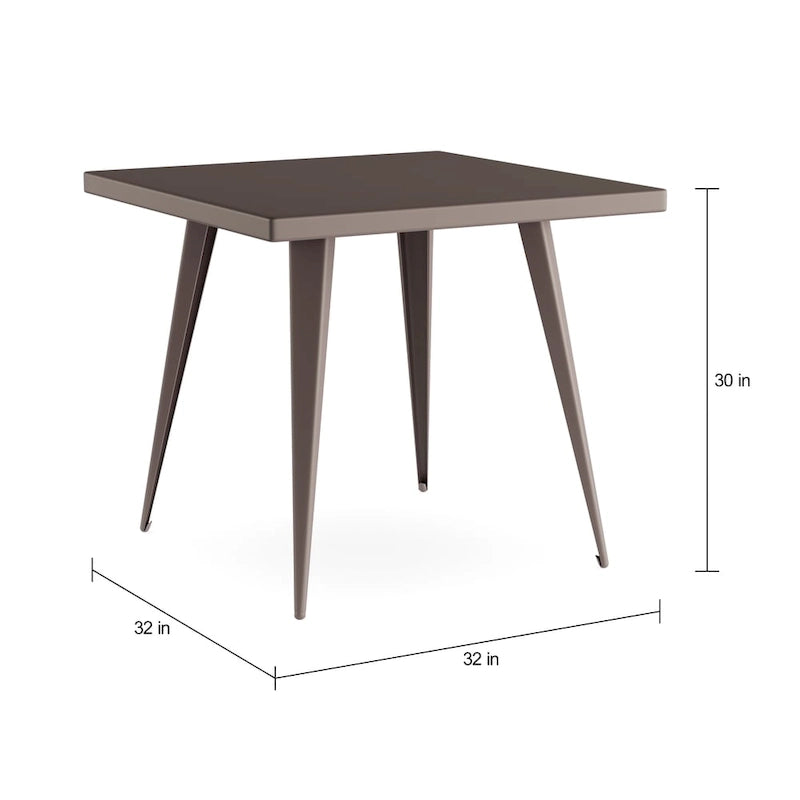 Industrial Square Metal Dining Table Antique Grey Silver Finish
