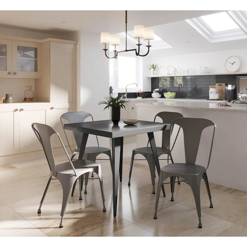Industrial Square Metal Dining Table Antique Grey Silver Finish