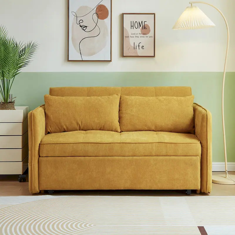 Mustard Yellow Chenille Upholstered Loveseat Sofa with Tufted Cushions