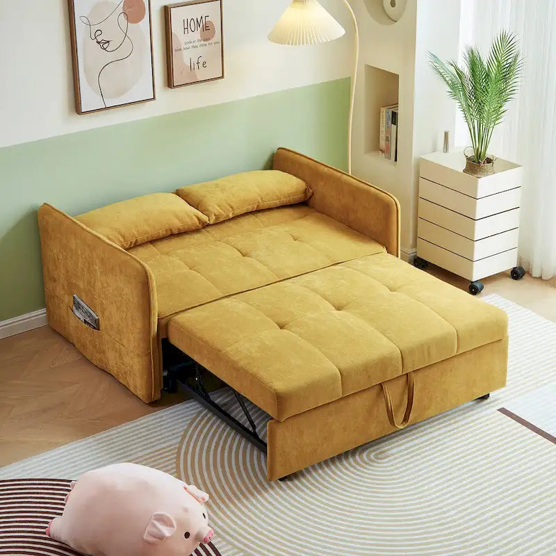 Mustard Yellow Chenille Upholstered Loveseat Sofa with Tufted Cushions