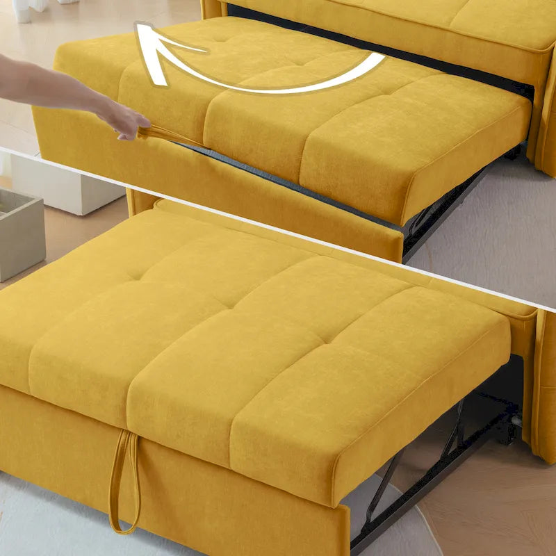 Mustard Yellow Chenille Upholstered Loveseat Sofa with Tufted Cushions