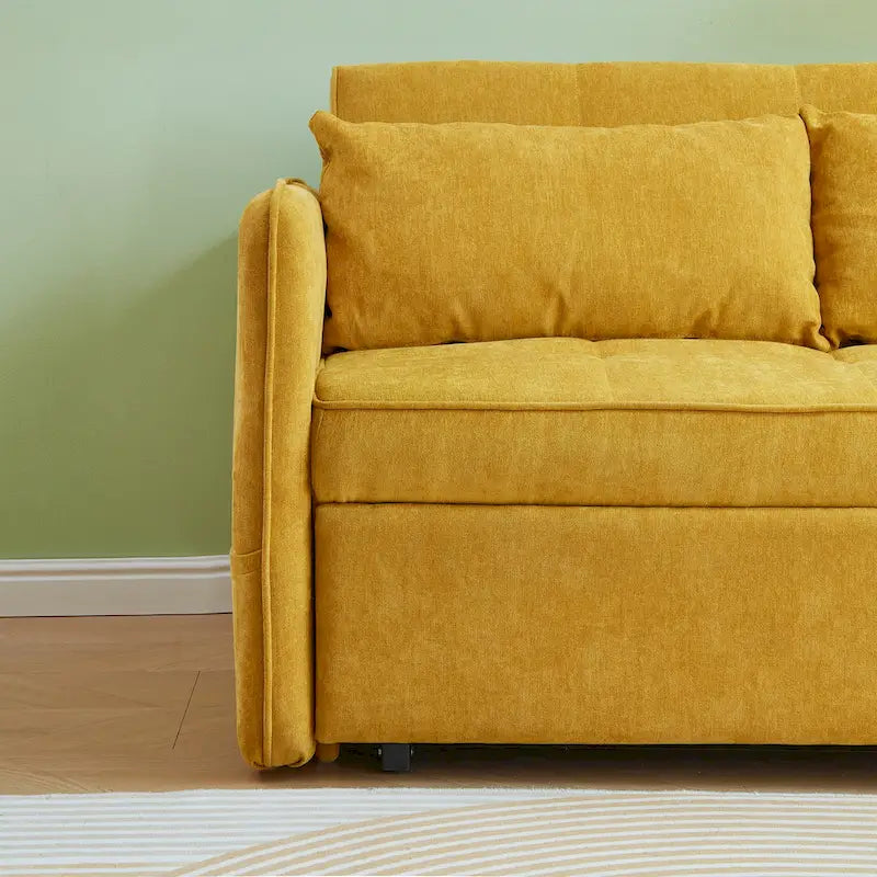 Mustard Yellow Chenille Upholstered Loveseat Sofa with Tufted Cushions