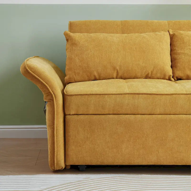 Mustard Yellow Chenille Upholstered Loveseat Sofa with Tufted Cushions