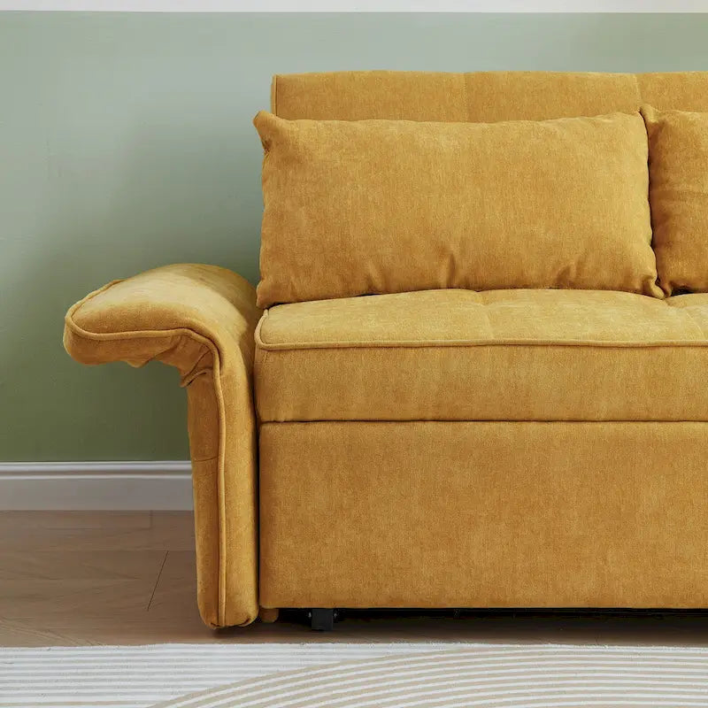 Mustard Yellow Chenille Upholstered Loveseat Sofa with Tufted Cushions