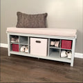 John Louis Home Solid Wood Entryway Bench with 2 Shoe Storage & 1 Bin Grey
