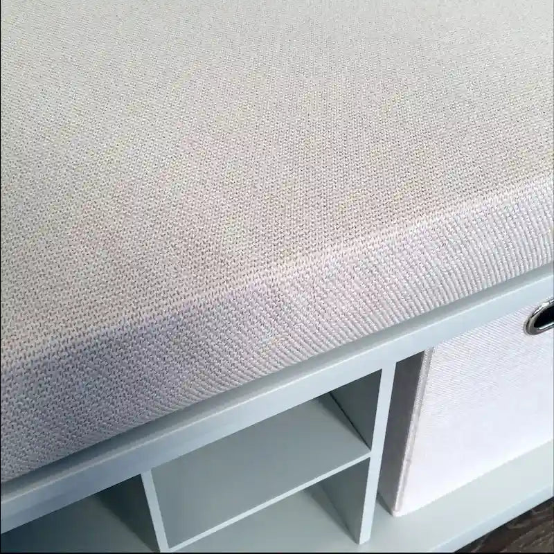 Grey Solid Wood Entryway Storage Bench with Cushion and Shoe Cubbies