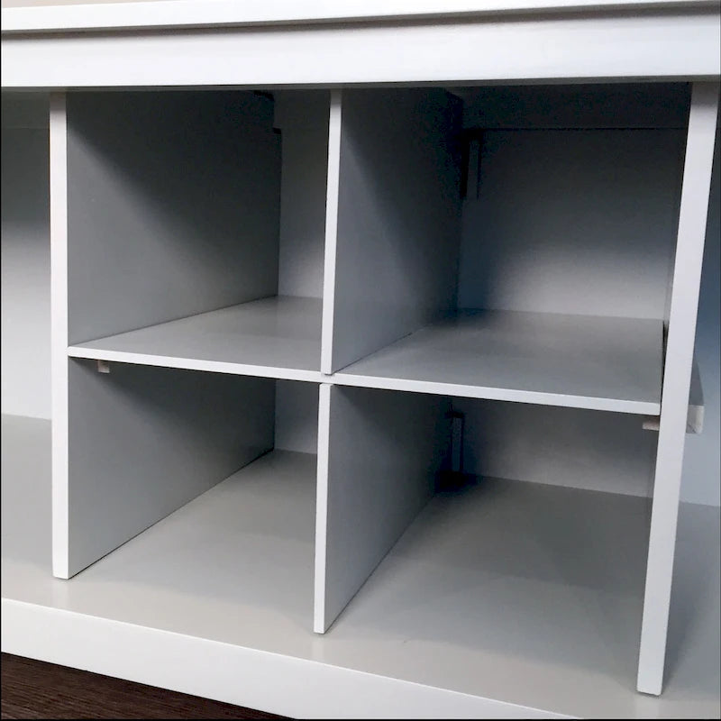 Grey Solid Wood Entryway Storage Bench with Cushion and Shoe Cubbies