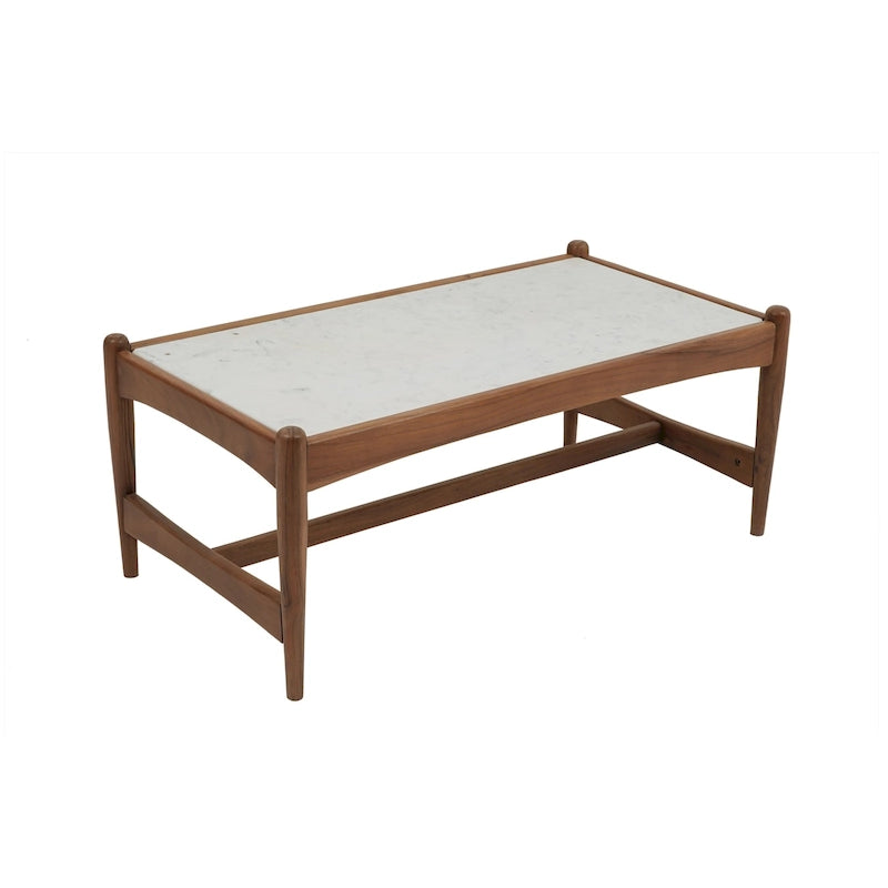 Solid Walnut Wood Genuine Marble Top Rectangle Coffee Table White Black