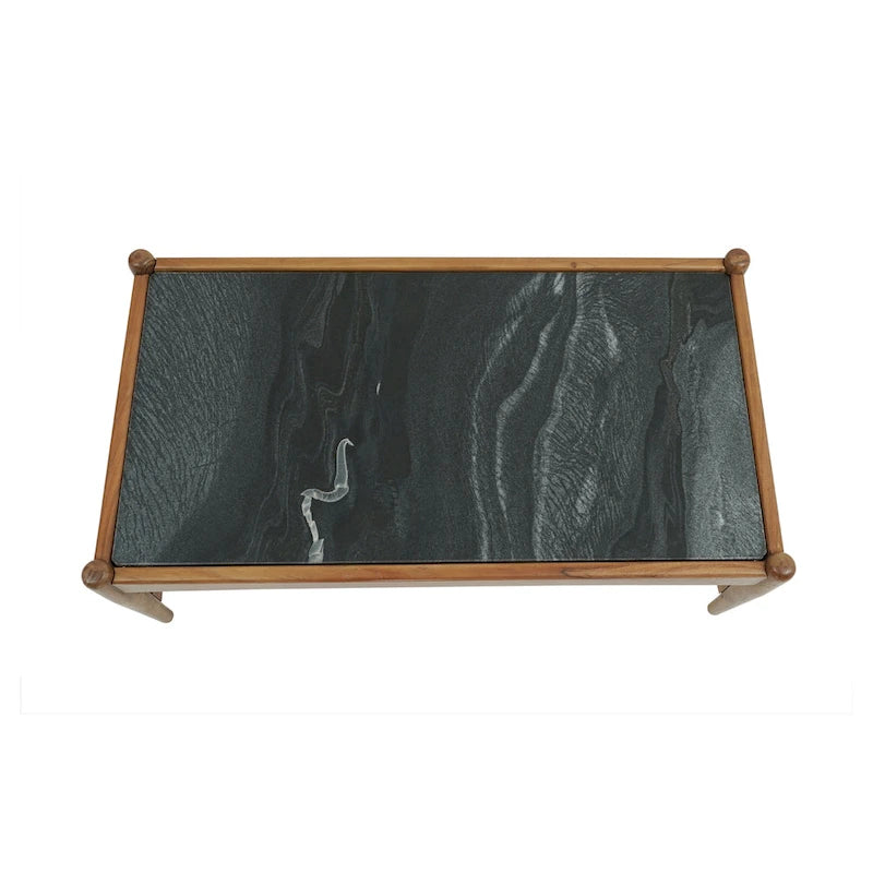 Solid Walnut Wood Genuine Marble Top Rectangle Coffee Table White Black