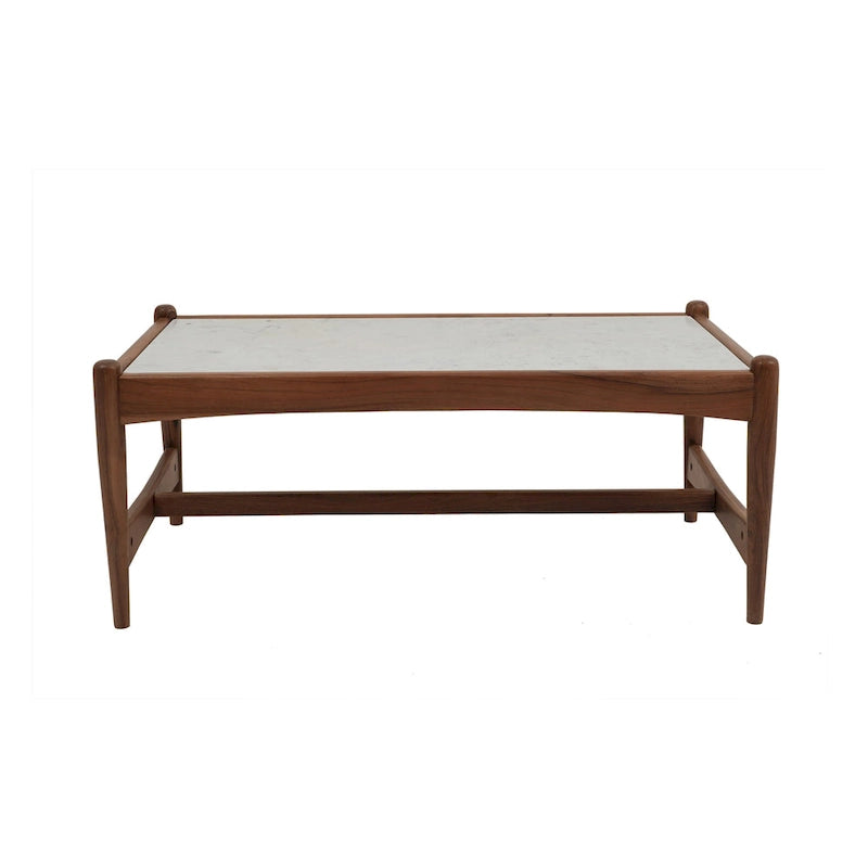 Solid Walnut Wood Genuine Marble Top Rectangle Coffee Table White Black