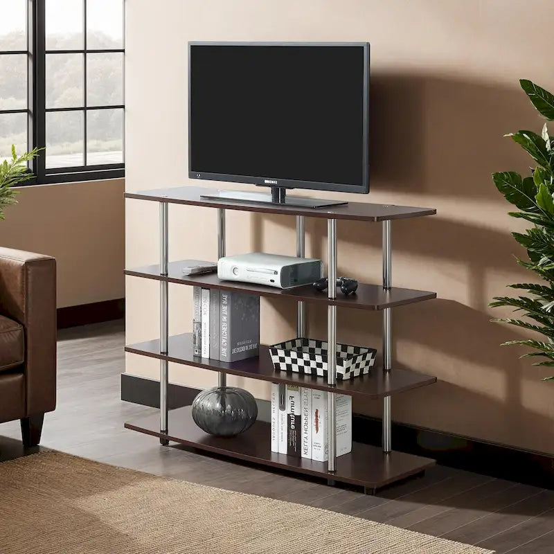 4-Tier Open Shelf Highboy TV Stand with Steel Legs, Multiple Colors