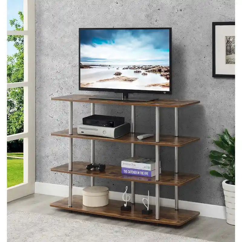 4-Tier Open Shelf Highboy TV Stand with Steel Legs, Multiple Colors