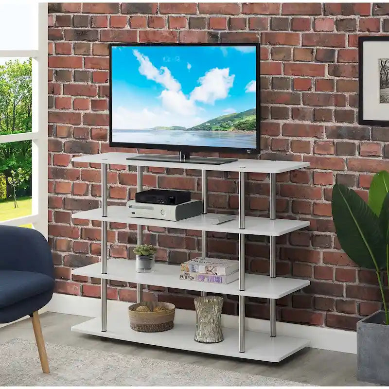4-Tier Open Shelf Highboy TV Stand with Steel Legs, Multiple Colors
