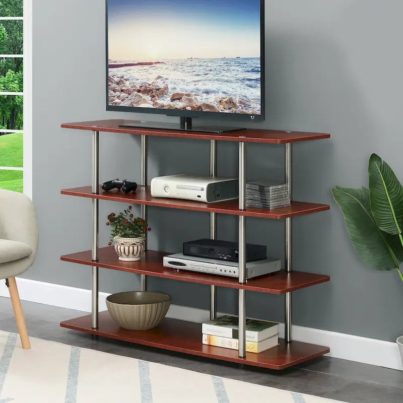 4-Tier Open Shelf Highboy TV Stand with Steel Legs, Multiple Colors