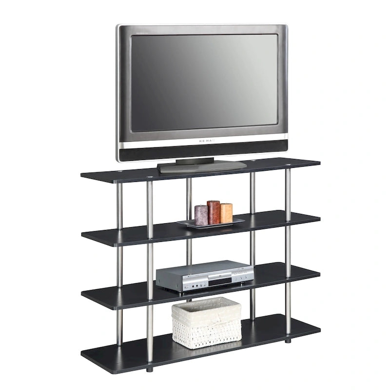 4-Tier Open Shelf Highboy TV Stand with Steel Legs, Multiple Colors