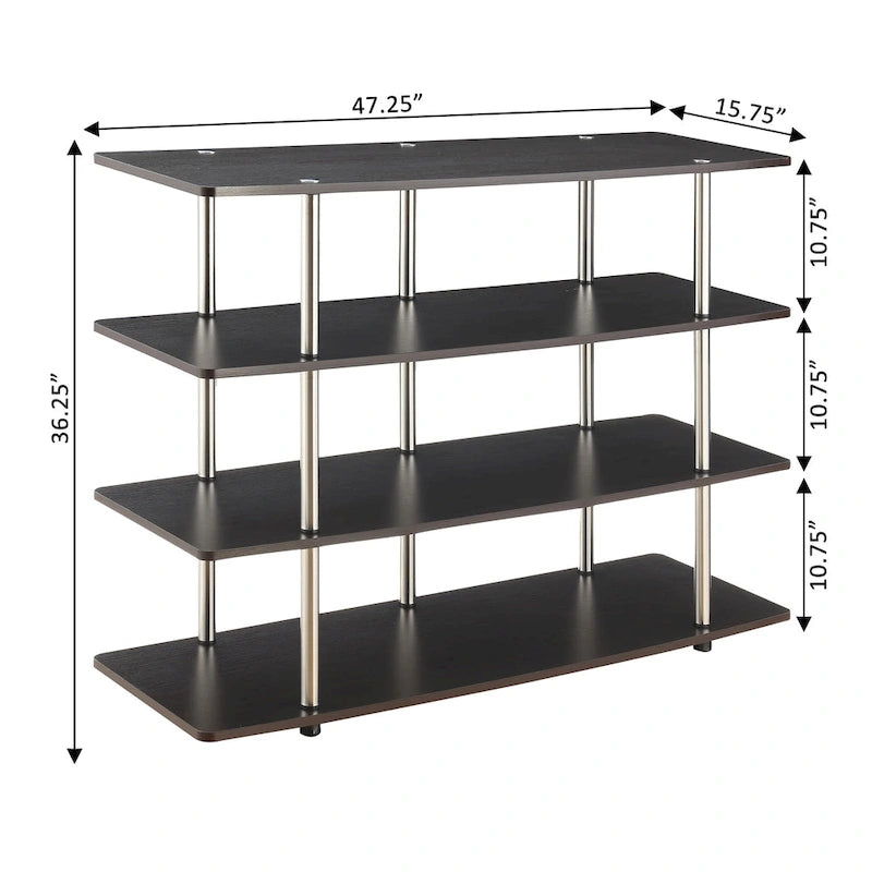 4-Tier Open Shelf Highboy TV Stand with Steel Legs, Multiple Colors
