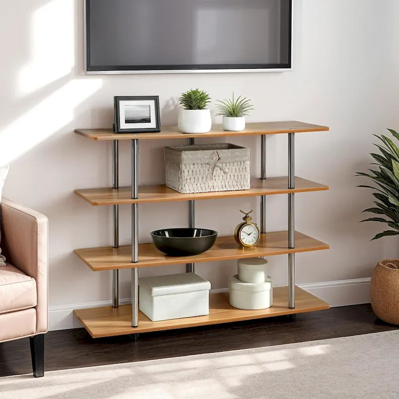 4-Tier Open Shelf Highboy TV Stand with Steel Legs, Multiple Colors