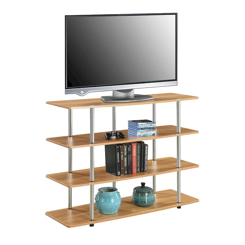4-Tier Open Shelf Highboy TV Stand with Steel Legs, Multiple Colors