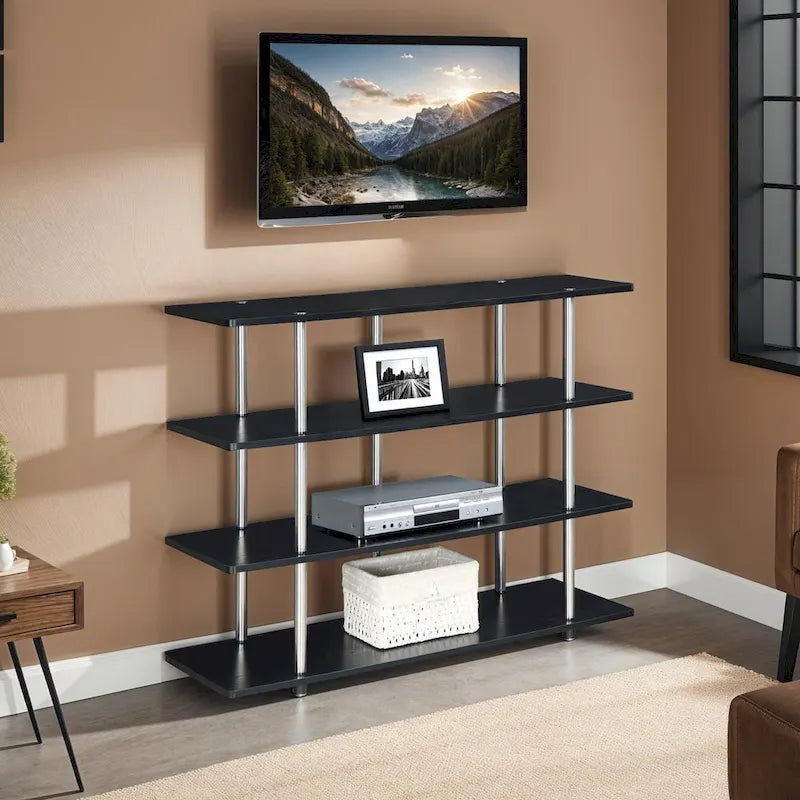 4-Tier Open Shelf Highboy TV Stand with Steel Legs, Multiple Colors