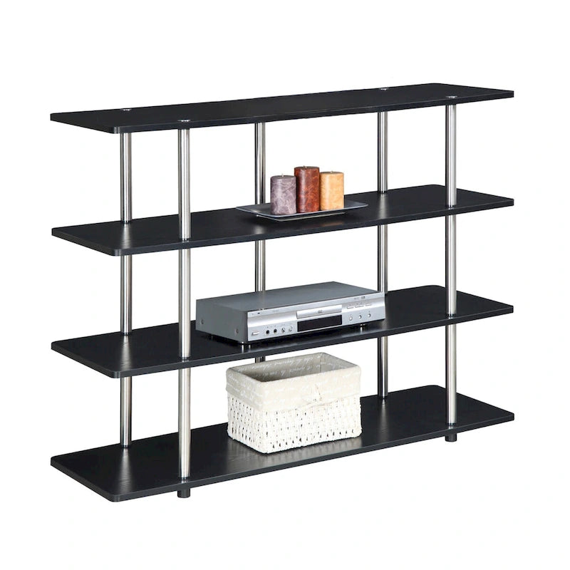 4-Tier Open Shelf Highboy TV Stand with Steel Legs, Multiple Colors