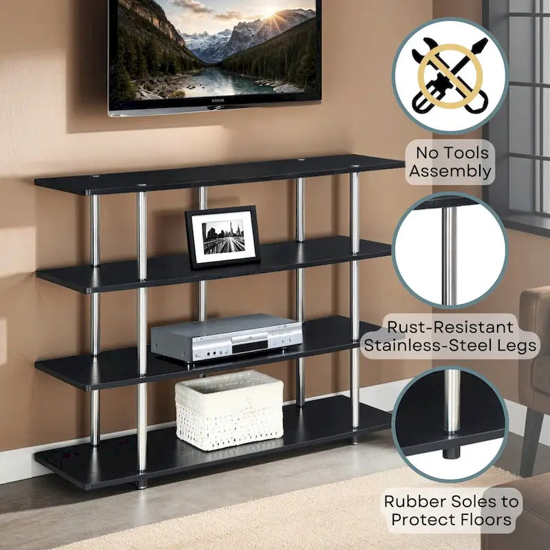 4-Tier Open Shelf Highboy TV Stand with Steel Legs, Multiple Colors