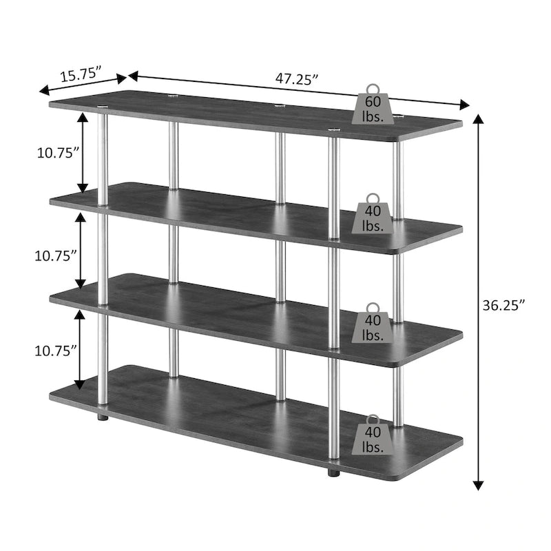4-Tier Open Shelf Highboy TV Stand with Steel Legs, Multiple Colors