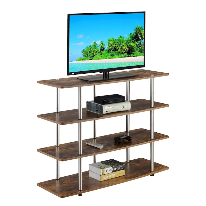 4-Tier Open Shelf Highboy TV Stand with Steel Legs, Multiple Colors