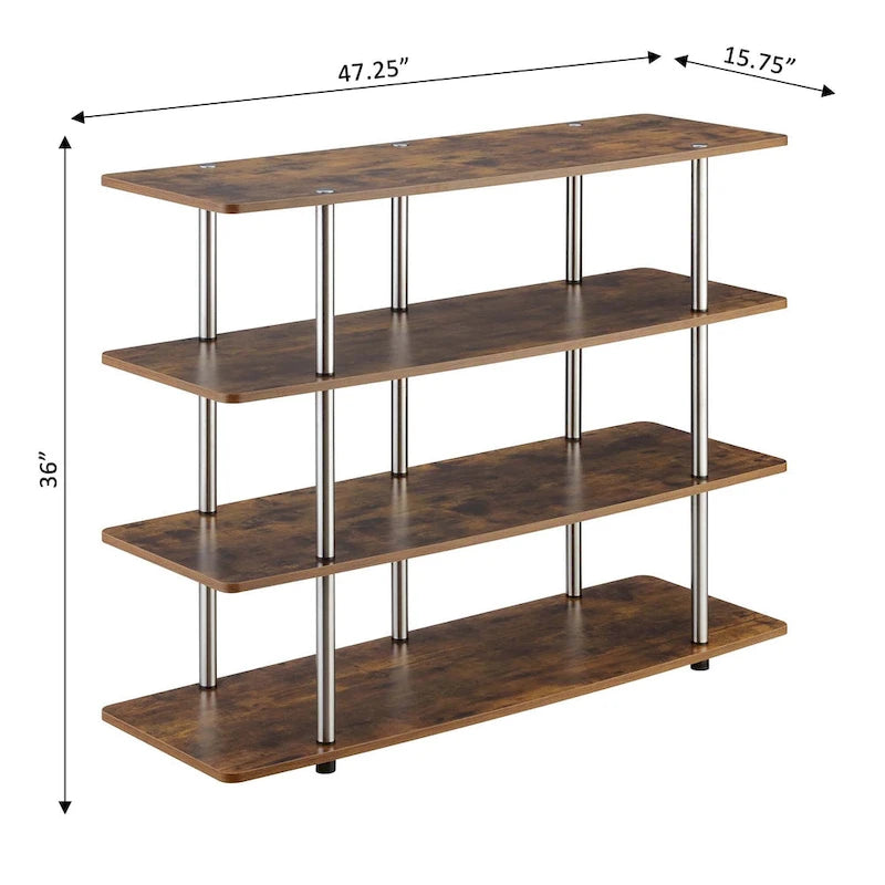 4-Tier Open Shelf Highboy TV Stand with Steel Legs, Multiple Colors