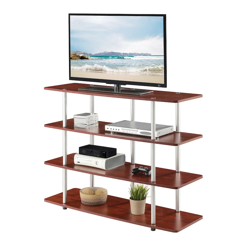 4-Tier Open Shelf Highboy TV Stand with Steel Legs, Multiple Colors