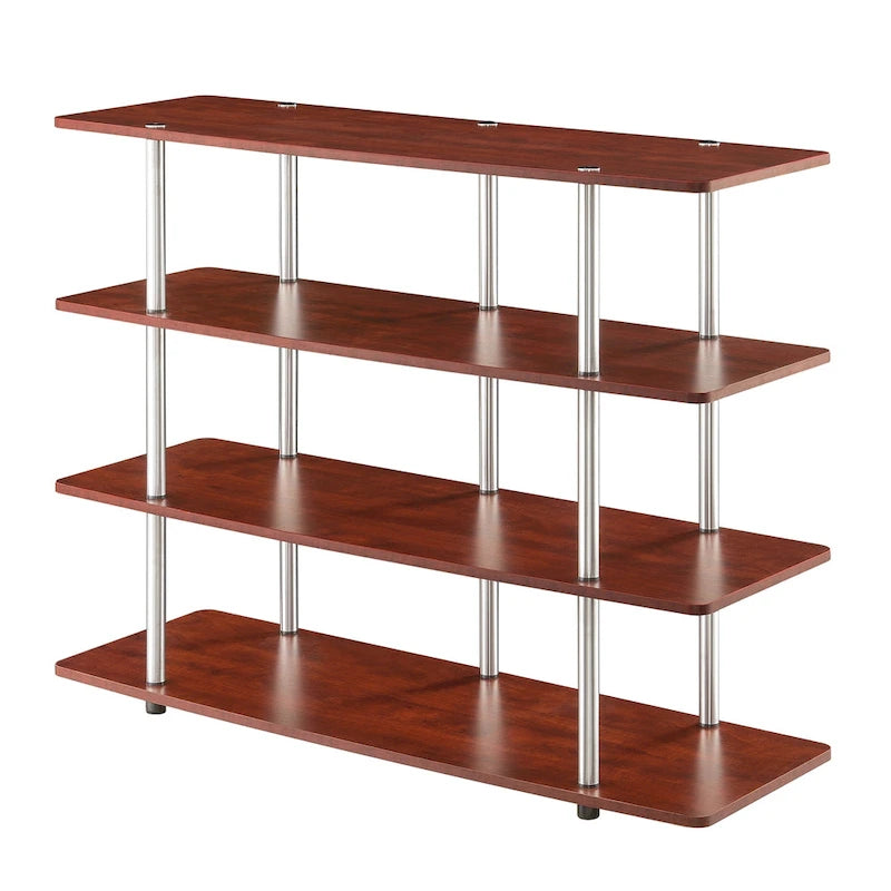 4-Tier Open Shelf Highboy TV Stand with Steel Legs, Multiple Colors