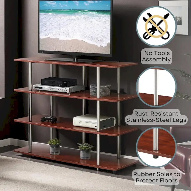 4-Tier Open Shelf Highboy TV Stand with Steel Legs, Multiple Colors