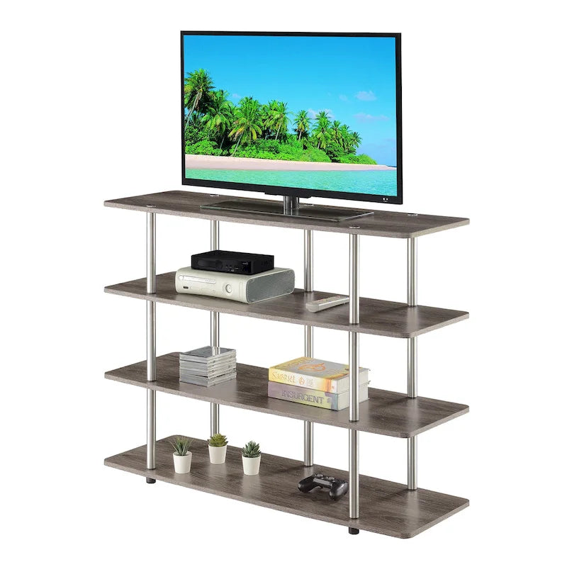 4-Tier Open Shelf Highboy TV Stand with Steel Legs, Multiple Colors
