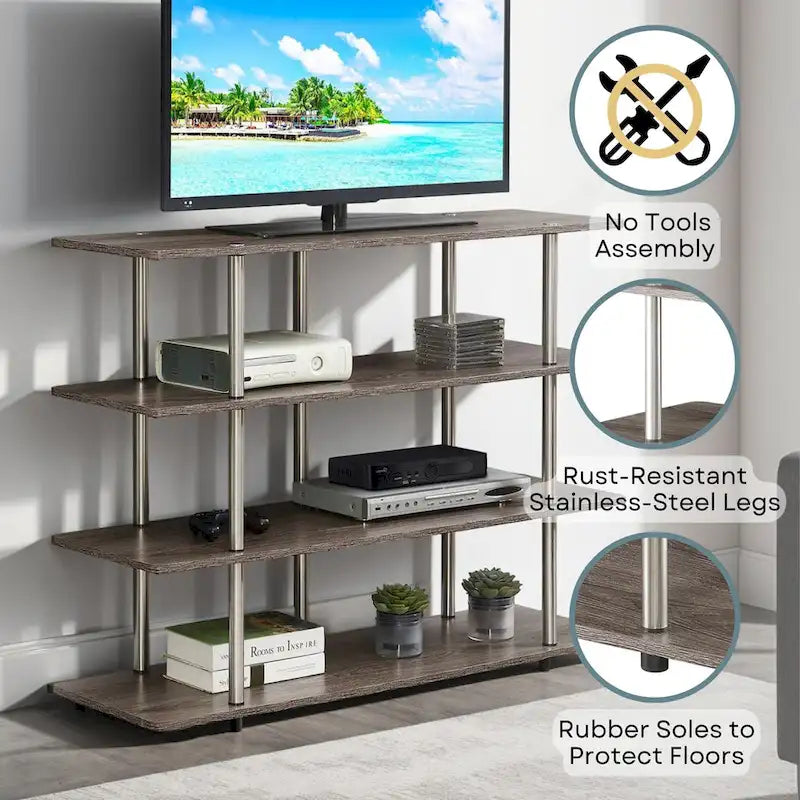 4-Tier Open Shelf Highboy TV Stand with Steel Legs, Multiple Colors