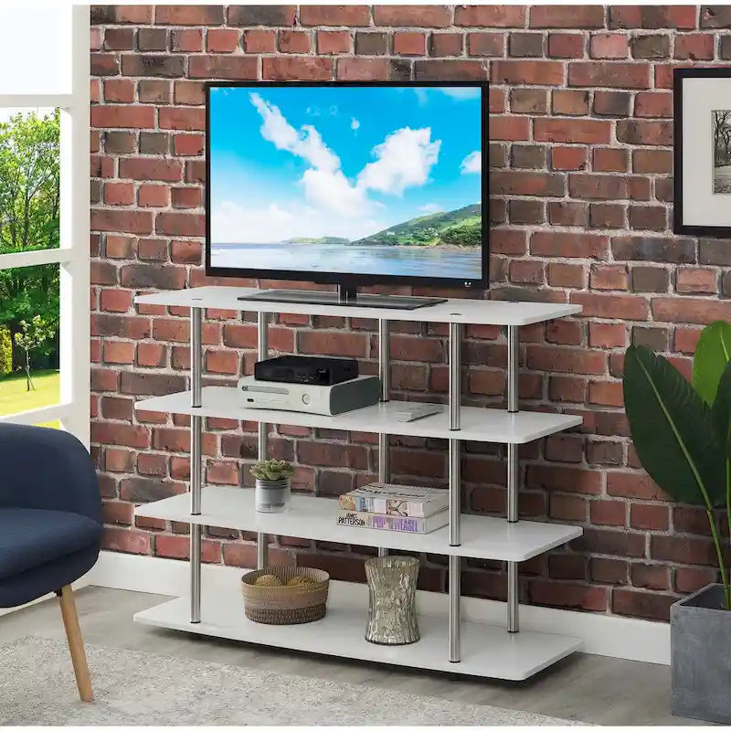 4-Tier Open Shelf Highboy TV Stand with Steel Legs, Multiple Colors