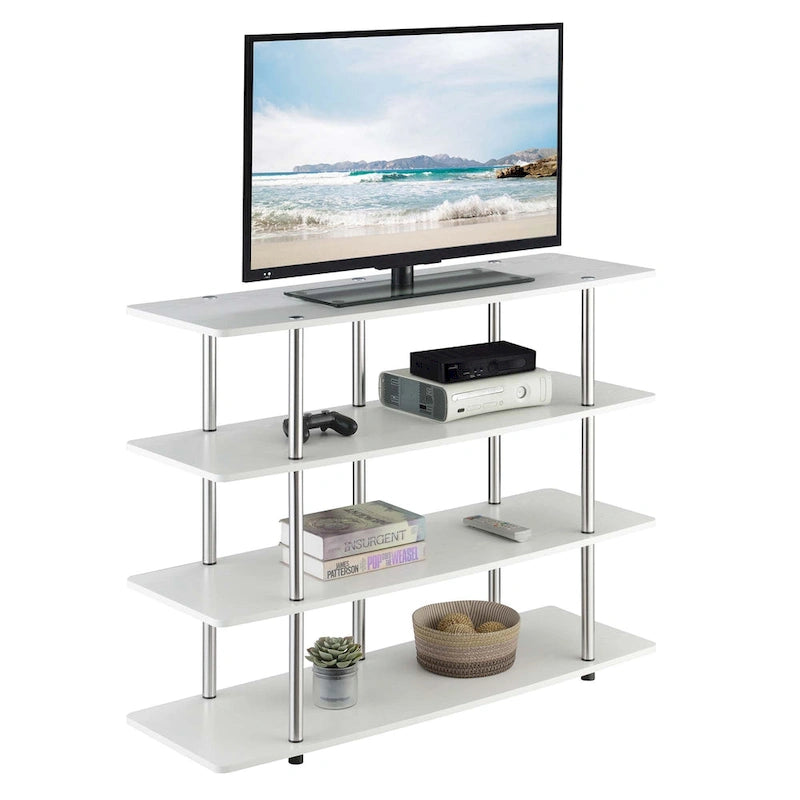 4-Tier Open Shelf Highboy TV Stand with Steel Legs, Multiple Colors