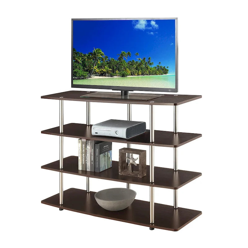 4-Tier Open Shelf Highboy TV Stand with Steel Legs, Multiple Colors