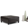 Square Storage Ottoman Coffee Table Faux Leather Lift Top Tufted