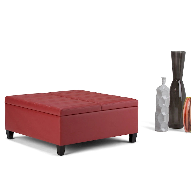 Square Storage Ottoman Coffee Table Faux Leather Lift Top Tufted