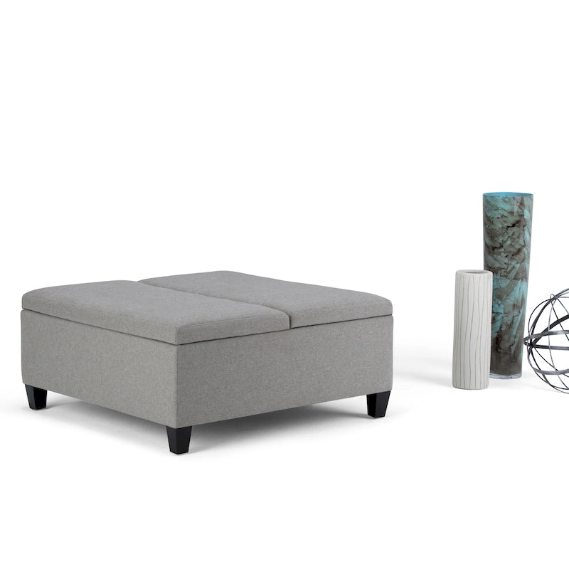Square Storage Ottoman Coffee Table Faux Leather Lift Top Tufted