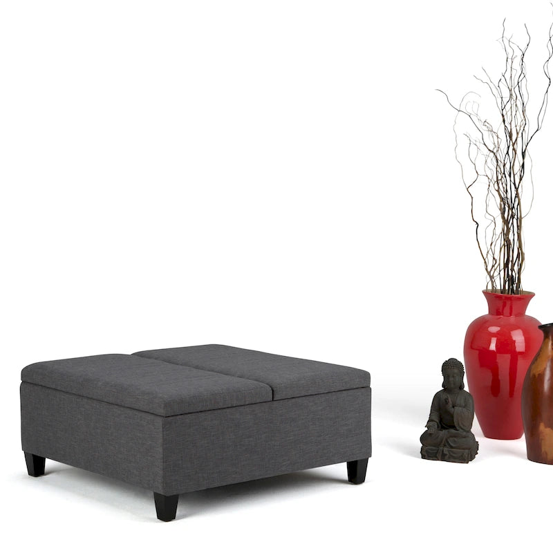 Square Storage Ottoman Coffee Table Faux Leather Lift Top Tufted