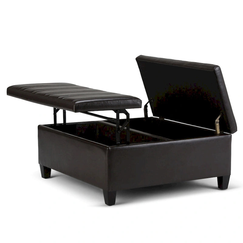 Square Storage Ottoman Coffee Table Faux Leather Lift Top Tufted