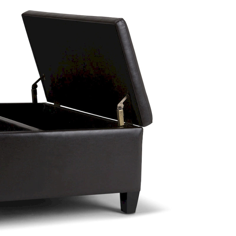 Square Storage Ottoman Coffee Table Faux Leather Lift Top Tufted