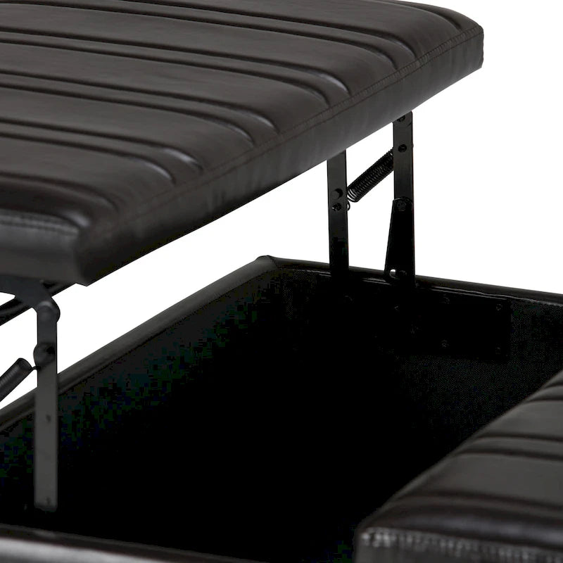 Square Storage Ottoman Coffee Table Faux Leather Lift Top Tufted